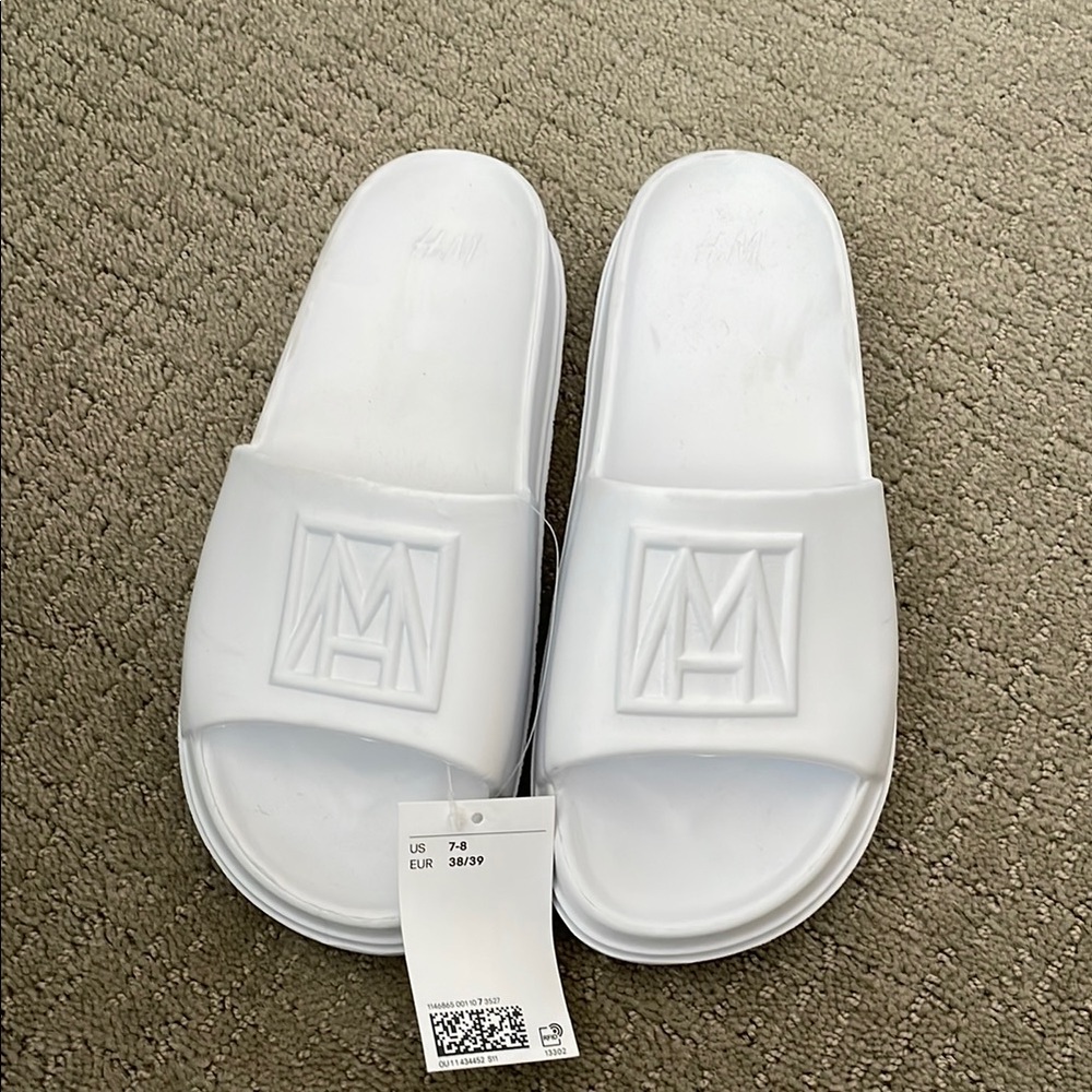 H&M White Embossed Slide Sandals